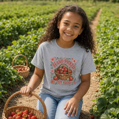 Hand Picked By God Kids T-Shirt | John 15:16 Strawberry Christian Tee