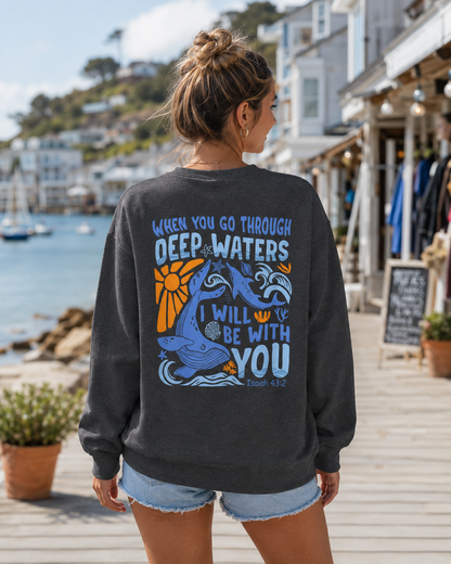 When You Go Through Deep Waters Crewneck Sweatshirt | Isaiah 43:2 Christian Faith Sweatshirt