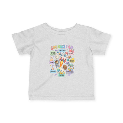 Infant Tee — "God Says I Am" Christian Baby T‑Shirt with Positive Affirmations