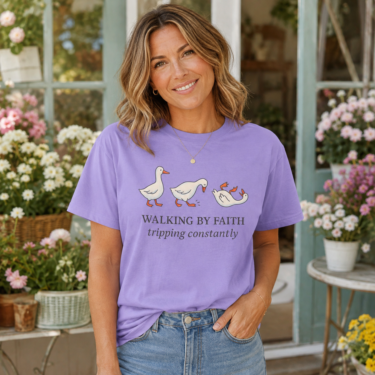Walking By Faith Tripping Constantly Comfort Colors Tee