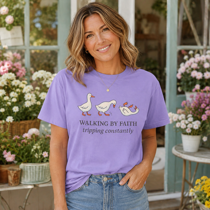Walking By Faith Tripping Constantly Comfort Colors Tee