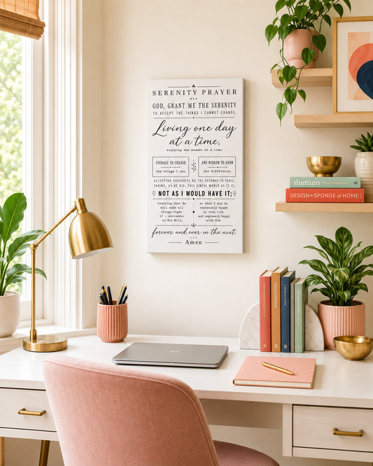Serenity Prayer Stretched Canvas Wall Art | Christian Recovery Wall Decor | Faith-Based Inspirational Home Decor