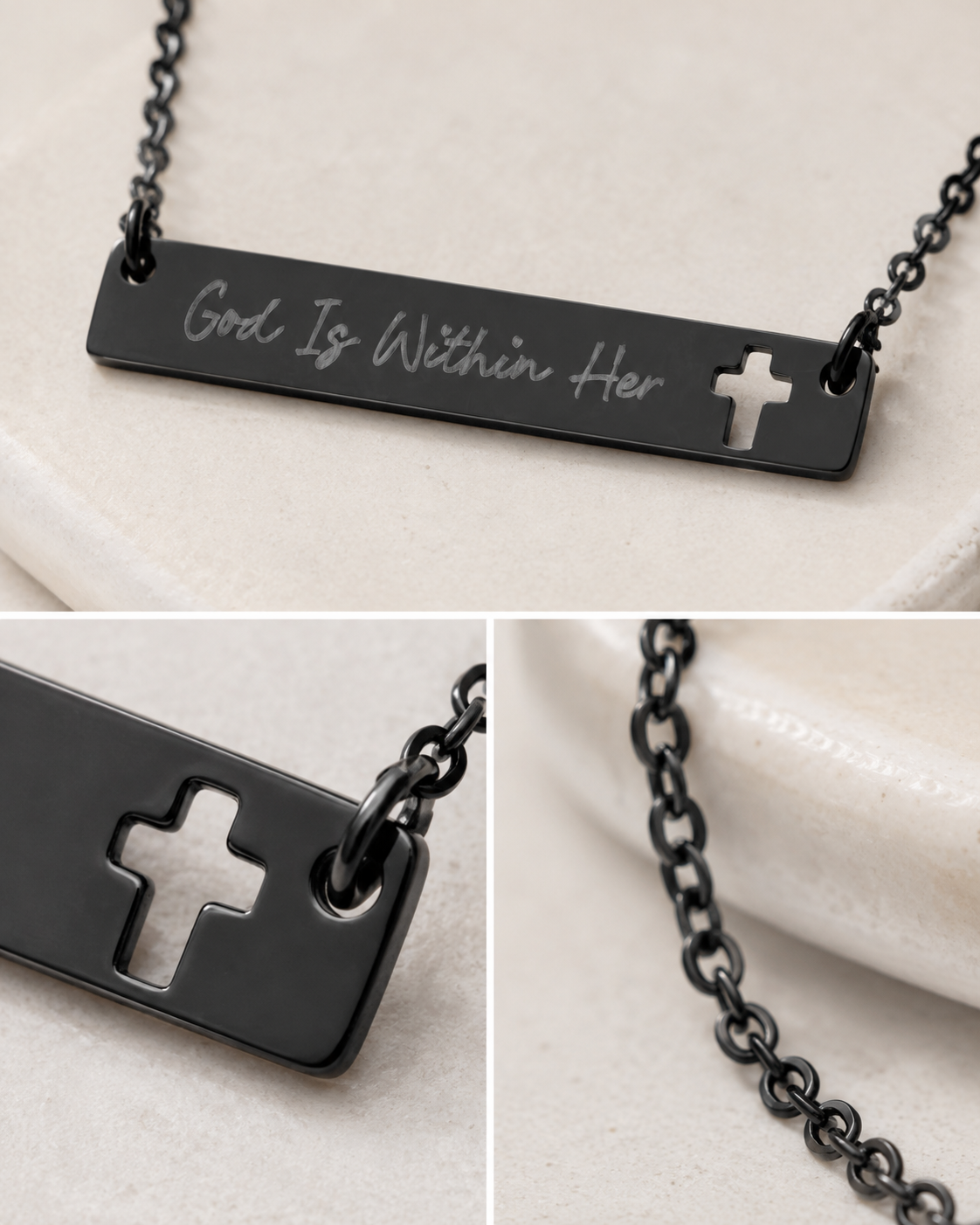 God Is Within Her Necklace | Engraved Faith Bar Necklace