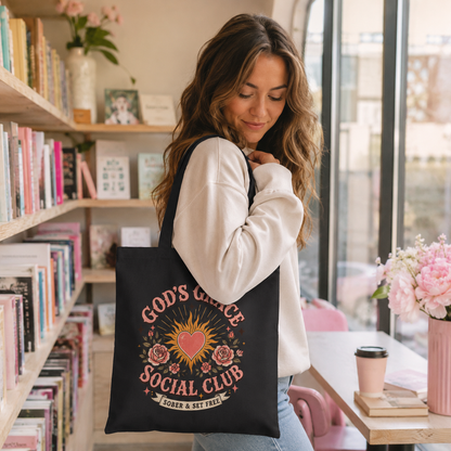 God’s Grace Social Club Canvas Tote Bag | Christian Sobriety Gift