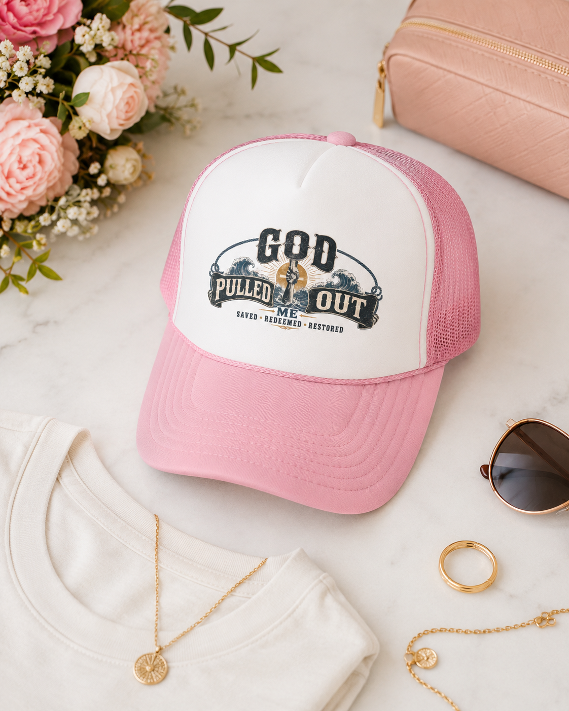 God Pulled Me Out Christian Foam Trucker Hat