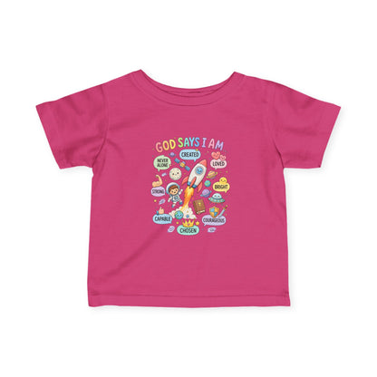Infant Tee — "God Says I Am" Christian Baby T‑Shirt with Positive Affirmations