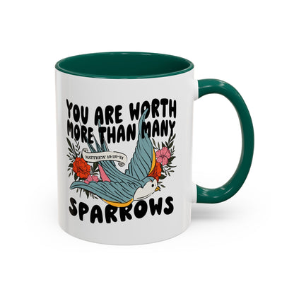 You Are Worth More Than Many Sparrows Mug — Inspirational Floral Sparrow Coffee Mug (11oz/15oz)