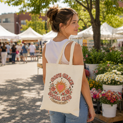 God’s Grace Social Club Canvas Tote Bag | Christian Sobriety Gift