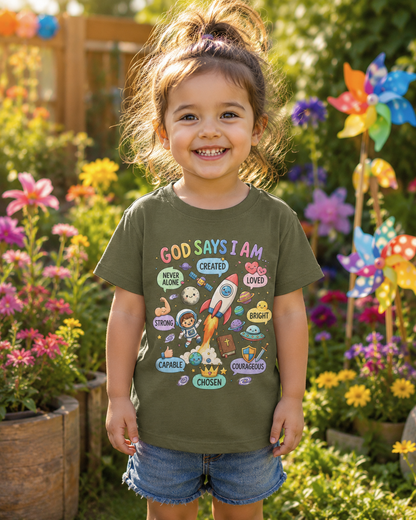 God Says I Am Toddler Tee