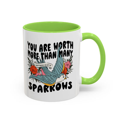 You Are Worth More Than Many Sparrows Mug — Inspirational Floral Sparrow Coffee Mug (11oz/15oz)