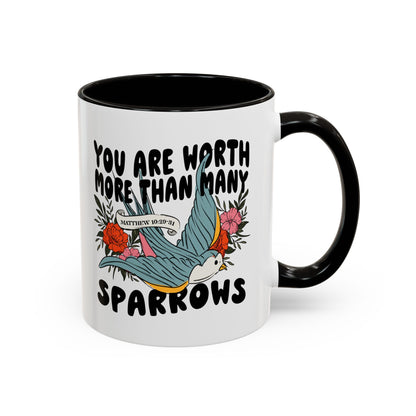 You Are Worth More Than Many Sparrows Mug — Inspirational Floral Sparrow Coffee Mug (11oz/15oz)