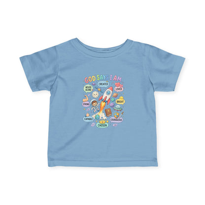 Infant Tee — "God Says I Am" Christian Baby T‑Shirt with Positive Affirmations
