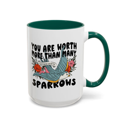 You Are Worth More Than Many Sparrows Mug — Inspirational Floral Sparrow Coffee Mug (11oz/15oz)
