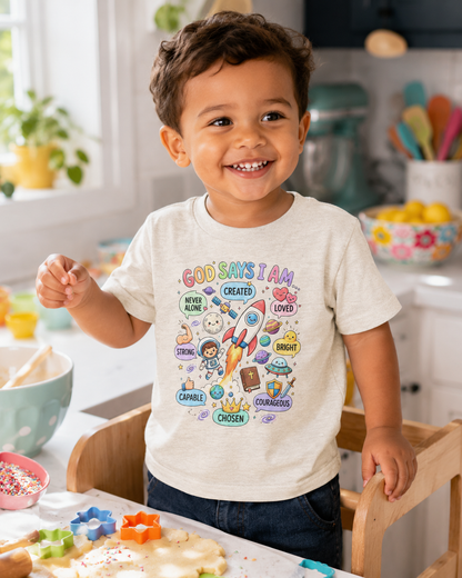 God Says I Am Toddler Tee