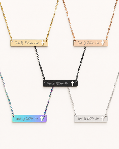 God Is Within Her Necklace | Engraved Faith Bar Necklace
