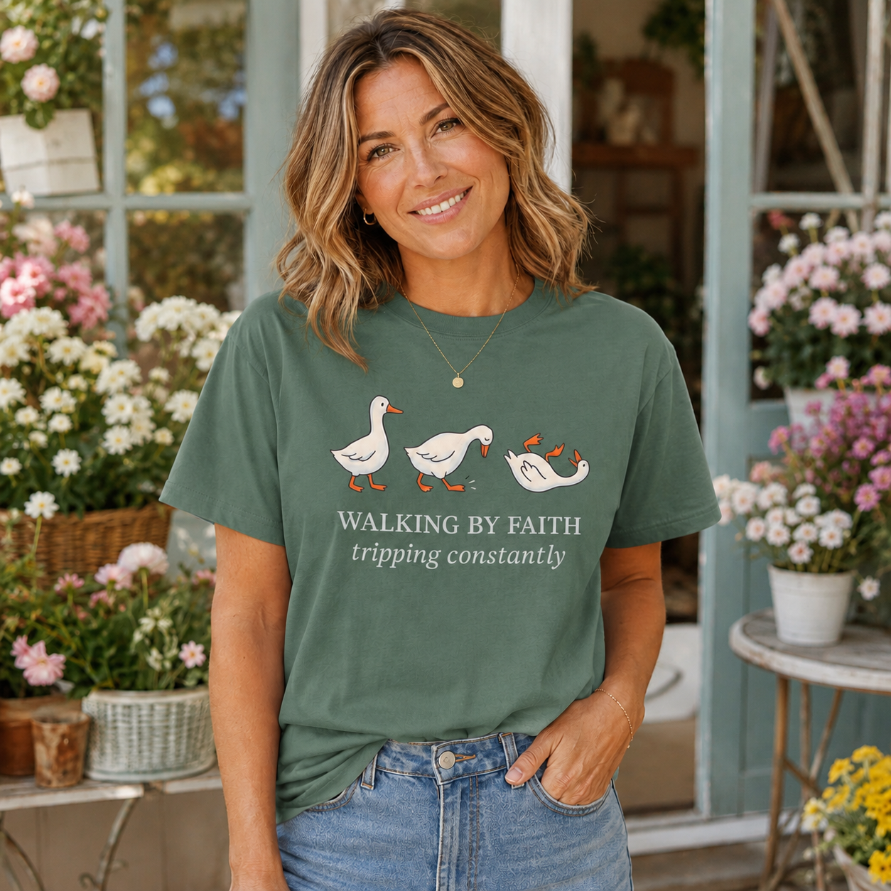 Walking By Faith Tripping Constantly Comfort Colors Tee