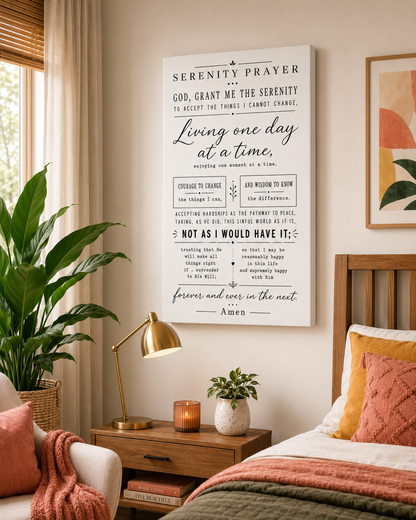 Serenity Prayer Stretched Canvas Wall Art | Christian Recovery Wall Decor | Faith-Based Inspirational Home Decor