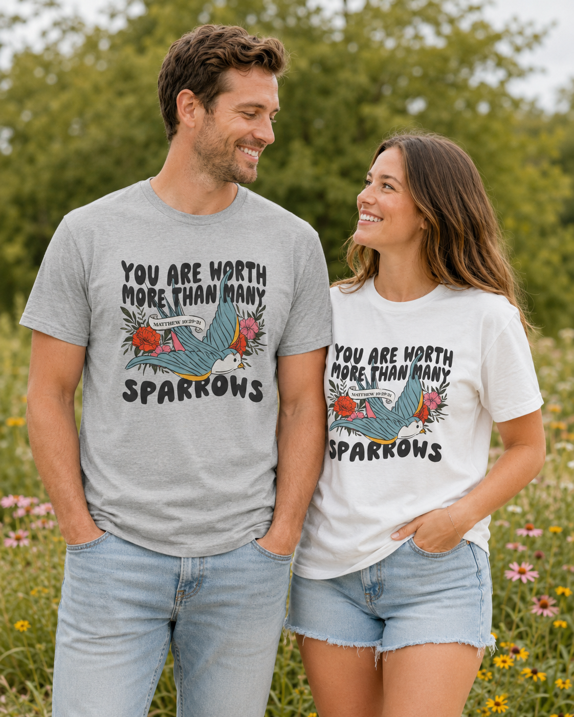 You Are Worth More Than Many Sparrows Christian T-Shirt | Matthew 10:29–31