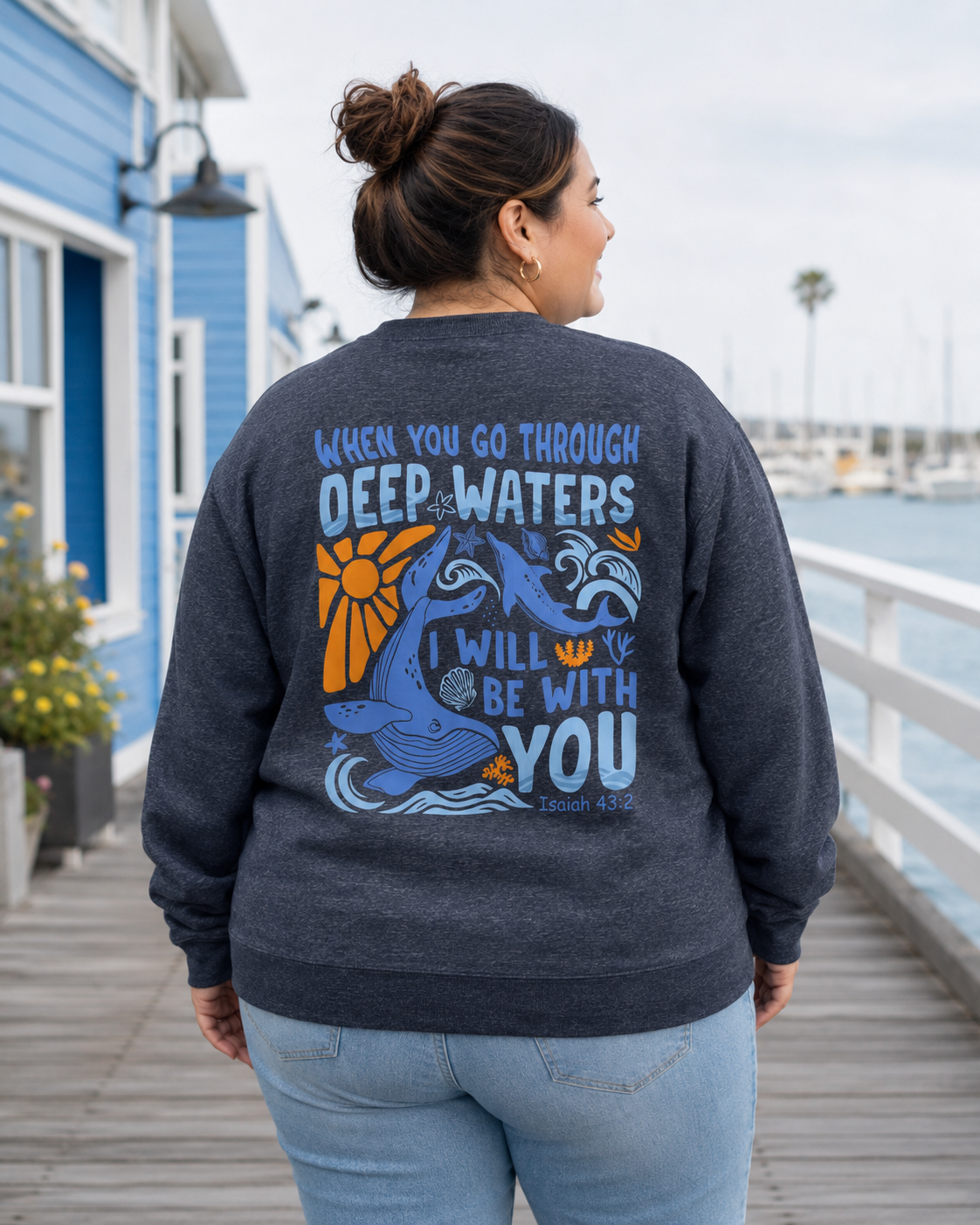When You Go Through Deep Waters Crewneck Sweatshirt | Isaiah 43:2 Christian Faith Sweatshirt