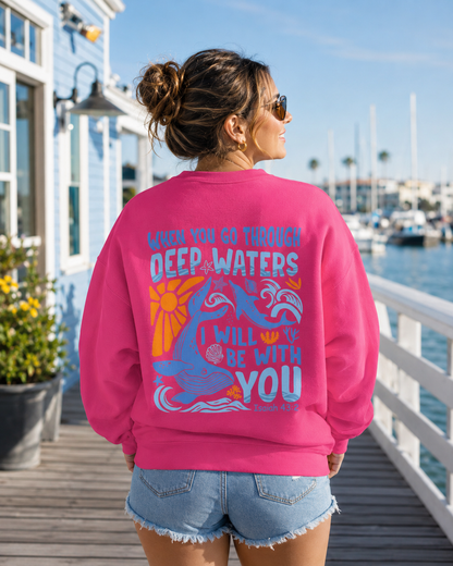 When You Go Through Deep Waters Crewneck Sweatshirt | Isaiah 43:2 Christian Faith Sweatshirt