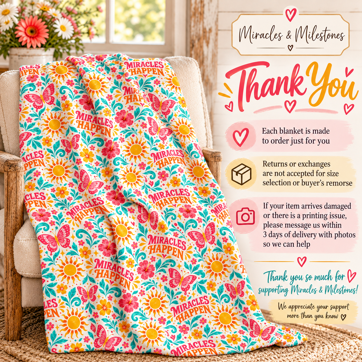 Miracles Happen Plush Velveteen Throw Blanket