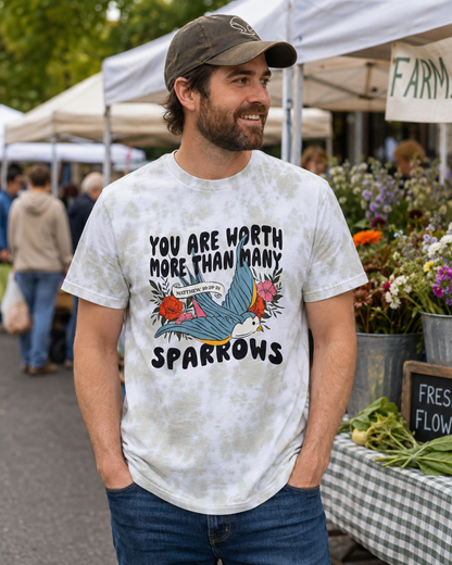 You Are Worth More Than Many Sparrows Christian Tie-Dye Tee