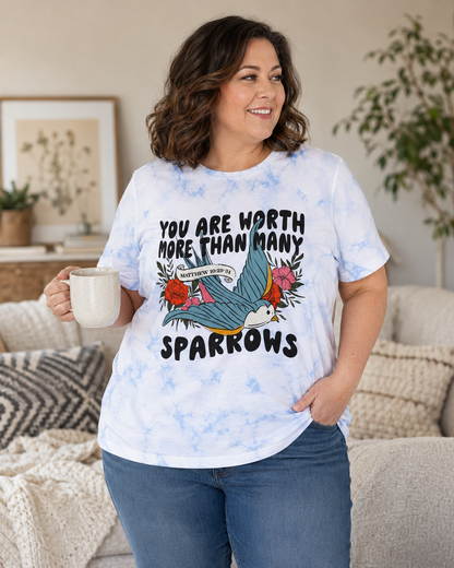 You Are Worth More Than Many Sparrows Christian Tie-Dye Tee