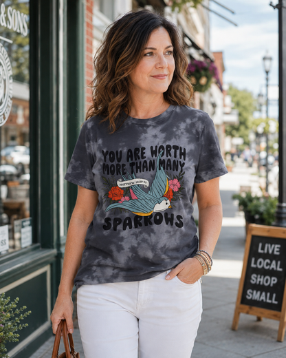 You Are Worth More Than Many Sparrows Christian Tie-Dye Tee