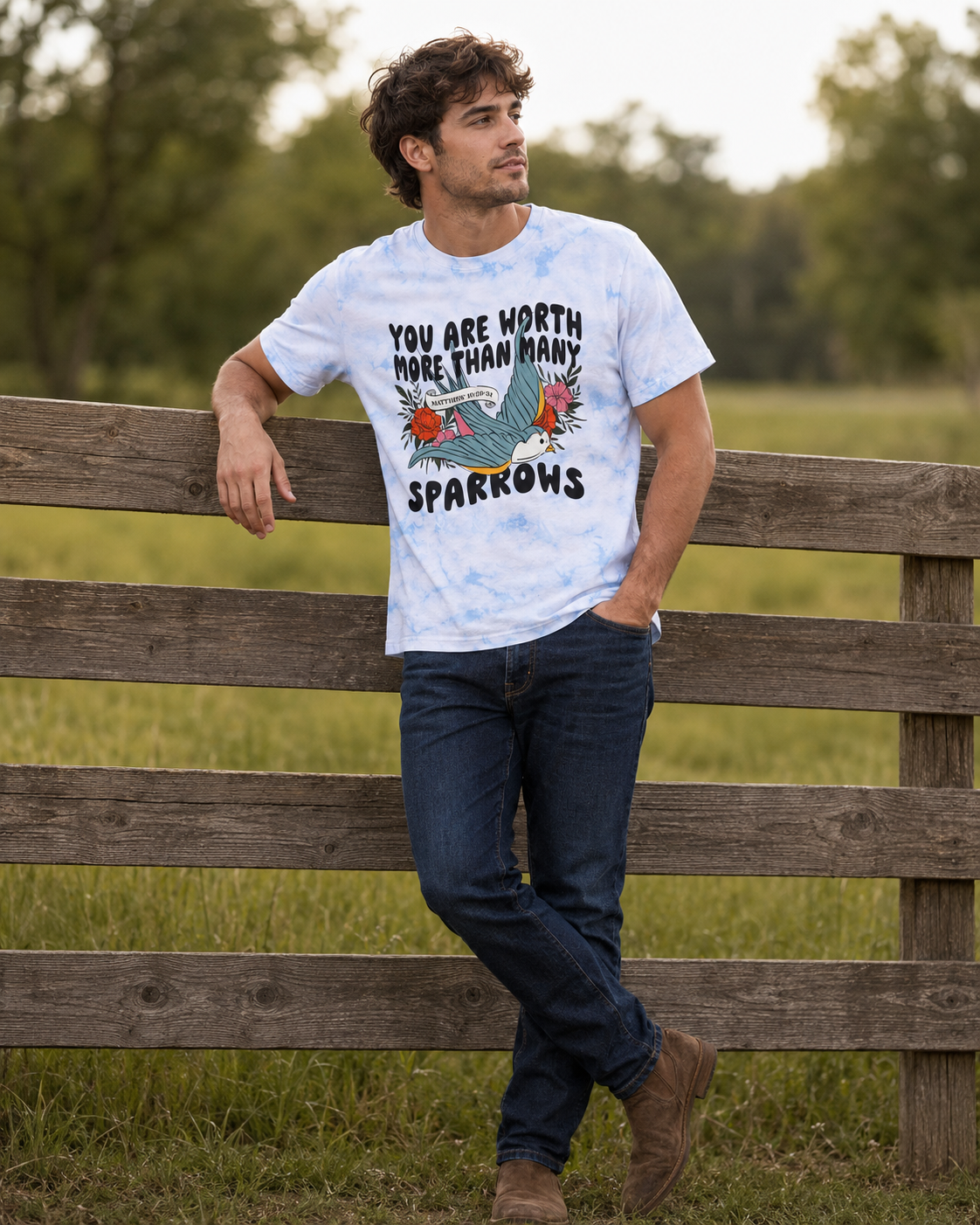 You Are Worth More Than Many Sparrows Christian Tie-Dye Tee