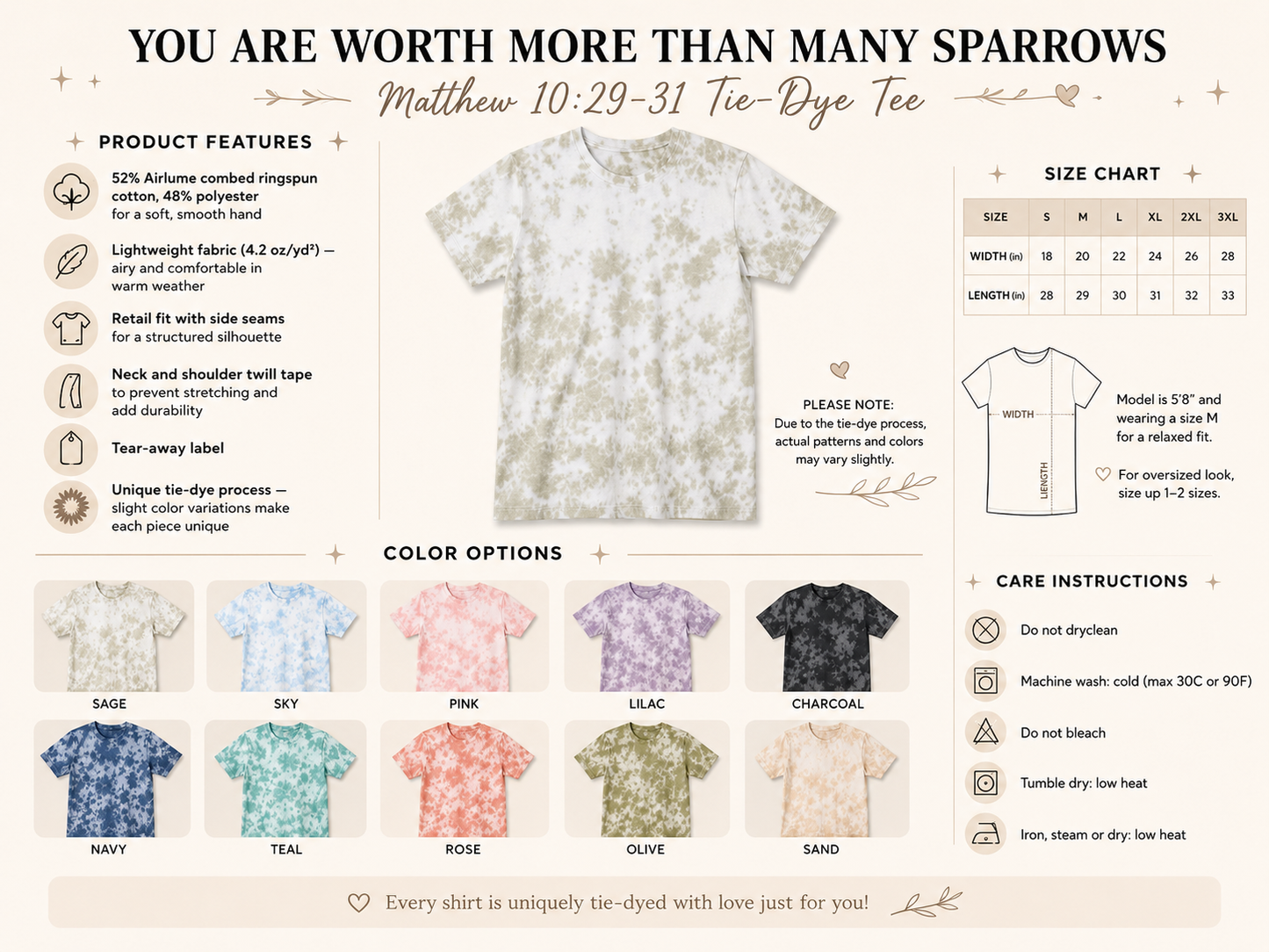 You Are Worth More Than Many Sparrows Christian Tie-Dye Tee