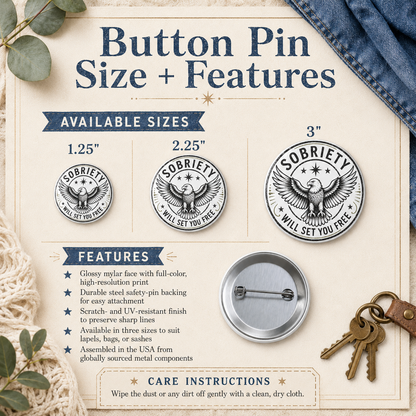 Sobriety Will Set You Free Button Pin