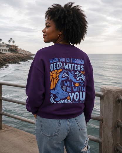 When You Go Through Deep Waters Crewneck Sweatshirt | Isaiah 43:2 Christian Faith Sweatshirt