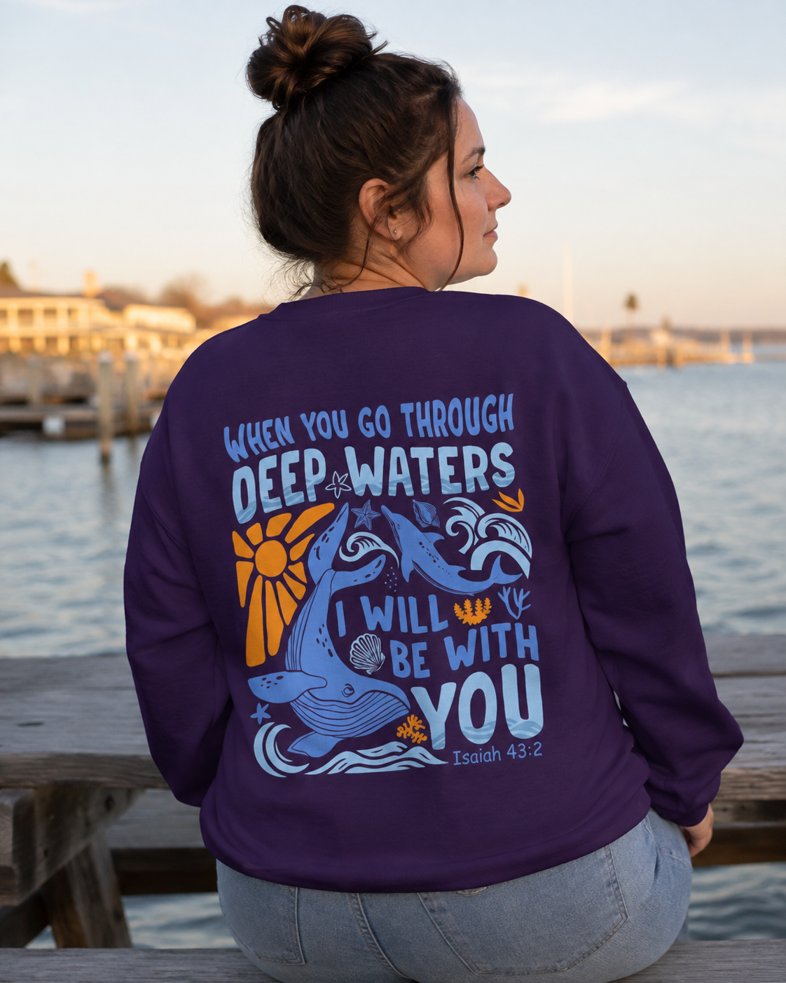 When You Go Through Deep Waters Crewneck Sweatshirt | Isaiah 43:2 Christian Faith Sweatshirt