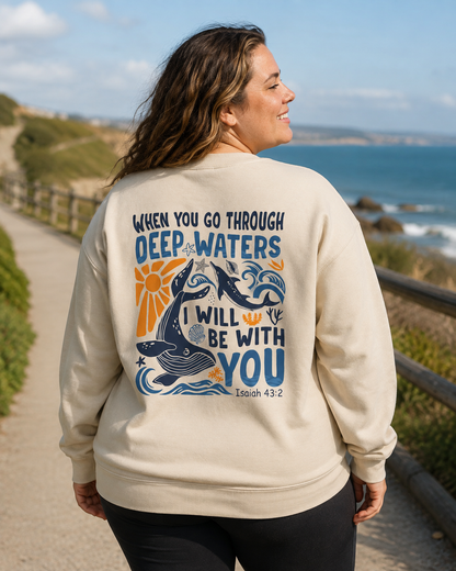 When You Go Through Deep Waters Crewneck Sweatshirt | Isaiah 43:2 Christian Faith Sweatshirt